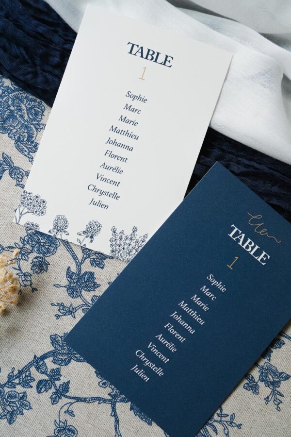 Faire-part, mariage, navy gold, floral, blanc, bleu, minimaliste, élégant