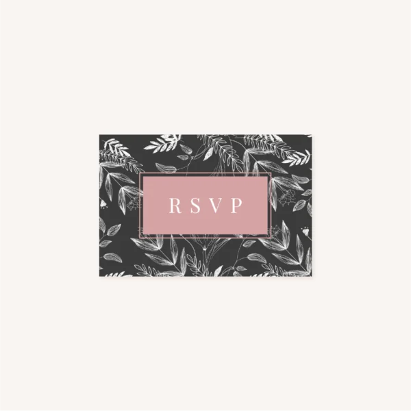 RSVP mariage botanique noir rose blanc épuré