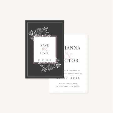 save the date mariage botanique noir rose blanc épuré