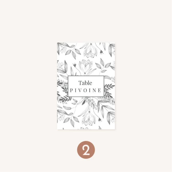 mariage nom de table botanique noir rose blanc