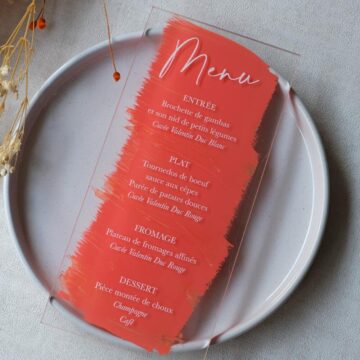 mariage, plexi, plexiglass, transparent, menu, individuel, peinture