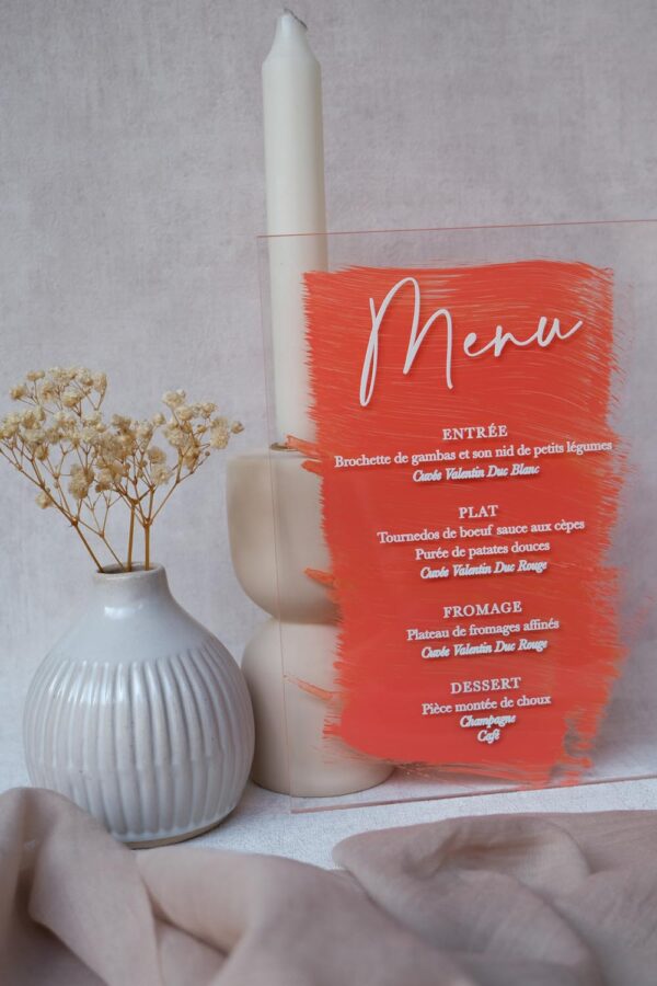 mariage, plexi, plexiglass, transparent, menu, peinture