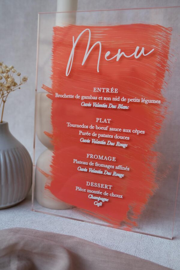 mariage, plexi, plexiglass, transparent, menu, peinture