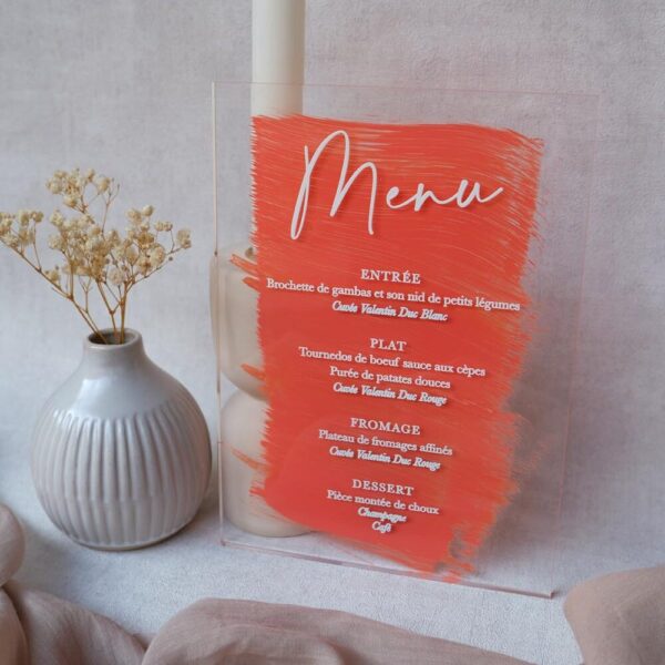 mariage, plexi, plexiglass, transparent, menu, peinture