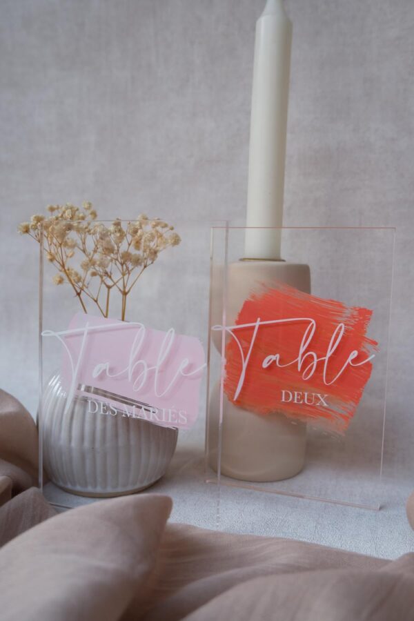 mariage, plexi, plexiglass, transparent, nom de table, peinture