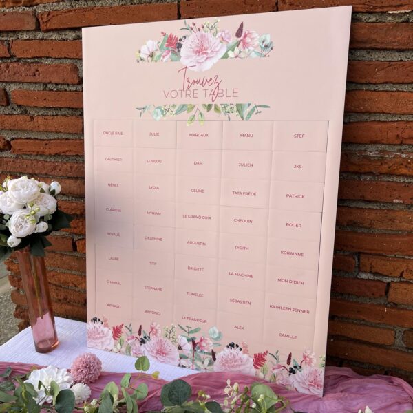 Panneau, mariage, plan de table, magnétique, mariage, rose, aimant