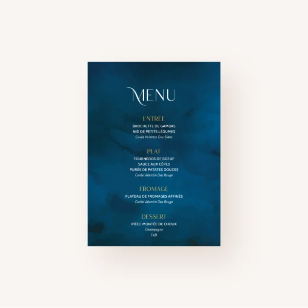 Menu mariage ocean mer bleu vague original