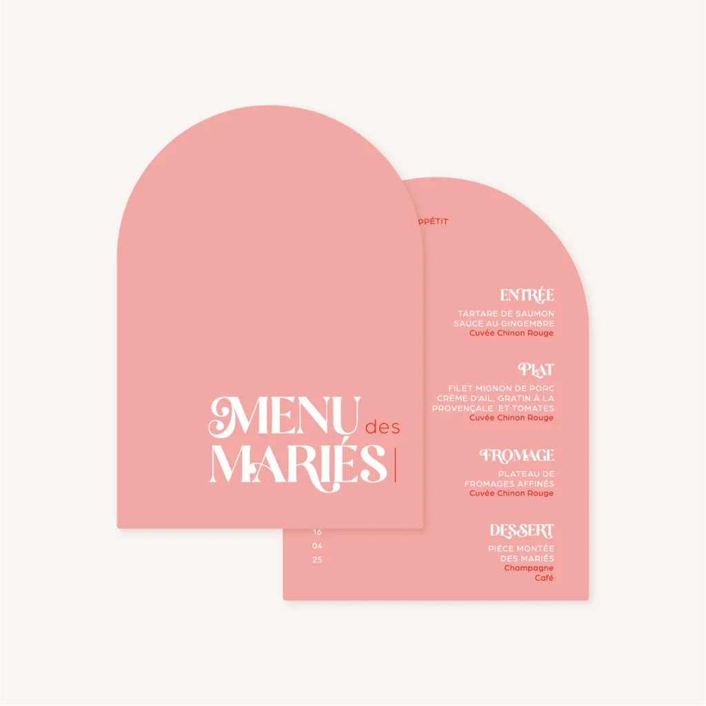 menu mariage thème disco pink rouge coloré