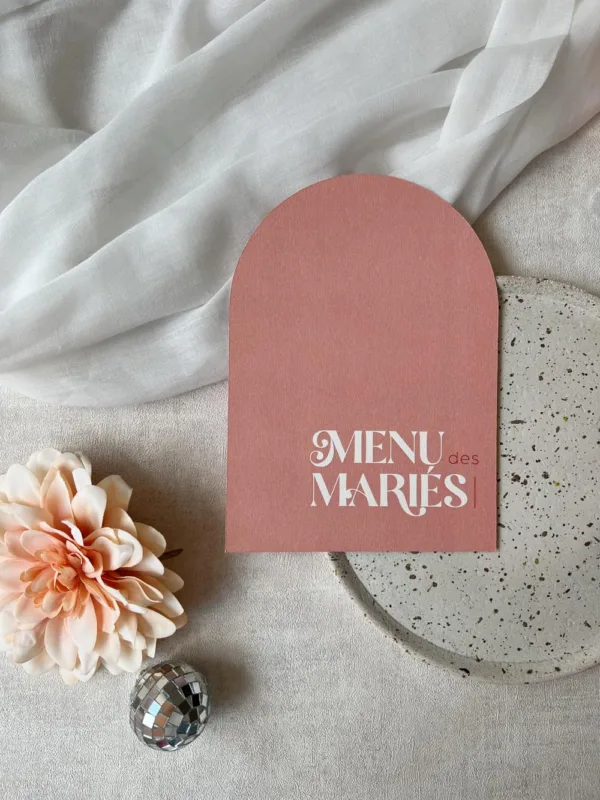 faire-part mariage papeterie rose pink-disco rouge colore funk arche