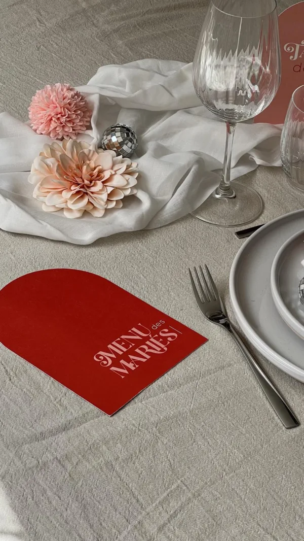 faire-part mariage papeterie rose pink-disco rouge colore funk arche