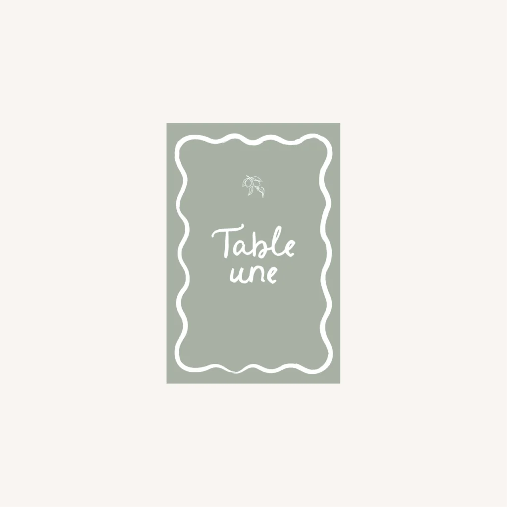 Faire part vert sauge bohème chic forme ondulée design