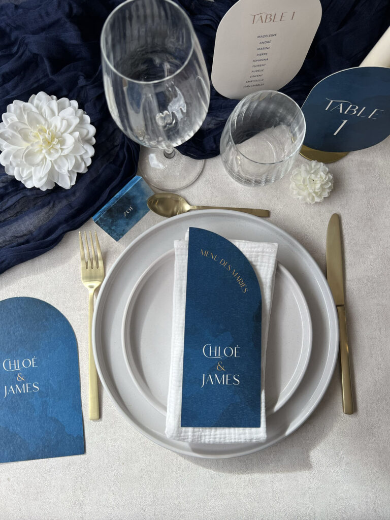faire-part papeterie mariage ocean mer bleu vague blanc forme