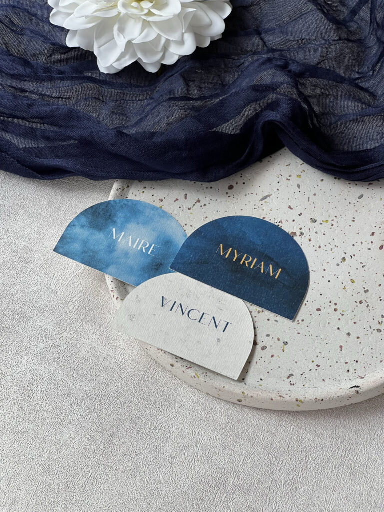 faire-part papeterie mariage ocean mer bleu vague blanc forme