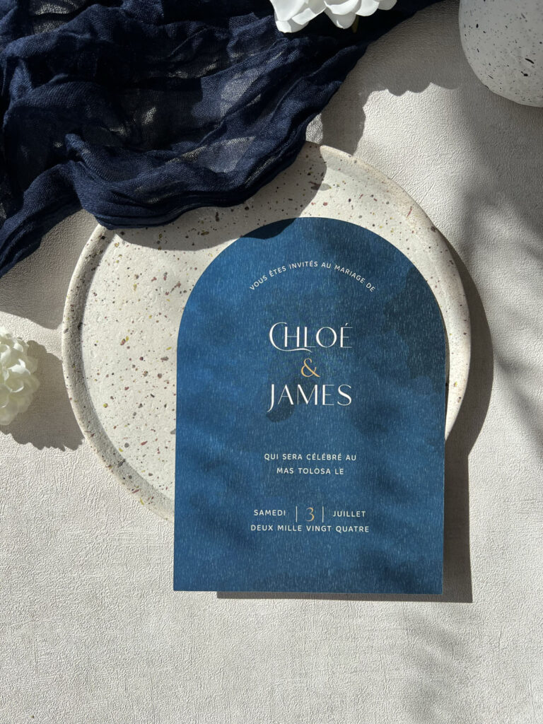 faire-part papeterie mariage ocean mer bleu vague blanc forme