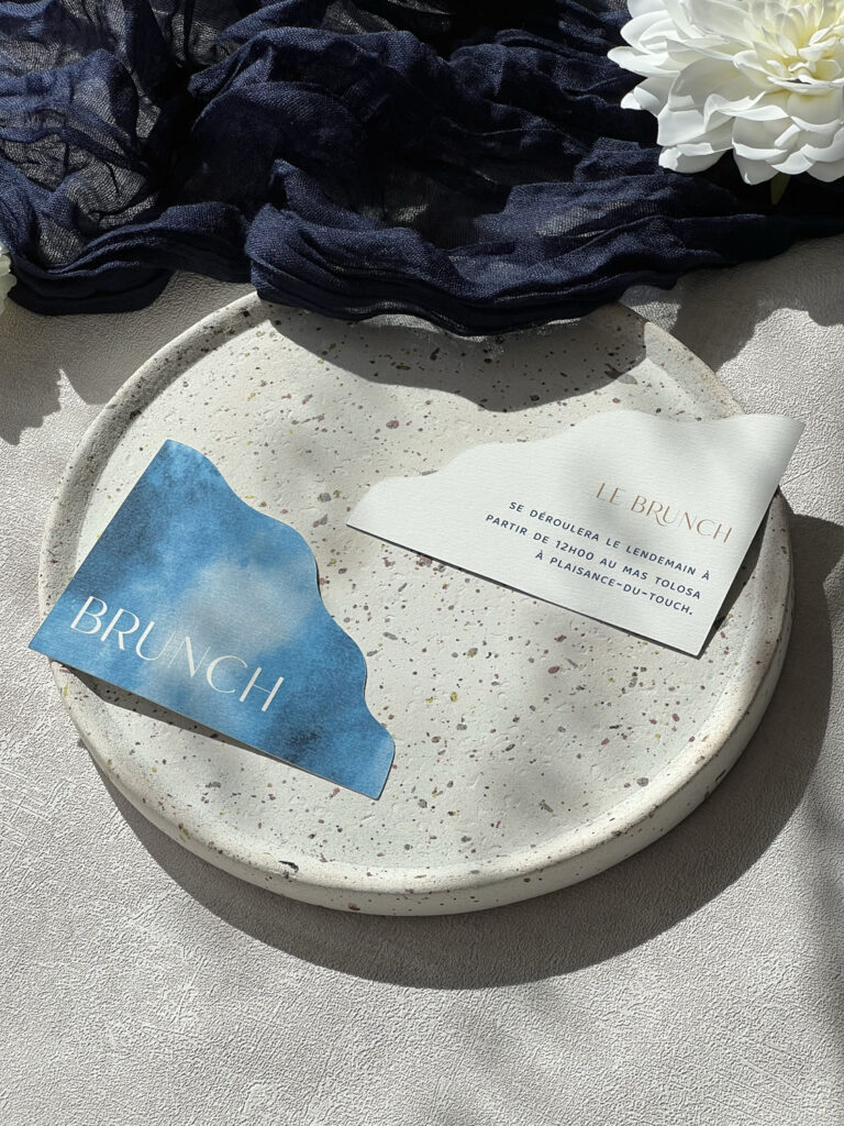 faire-part papeterie mariage ocean mer bleu vague blanc forme