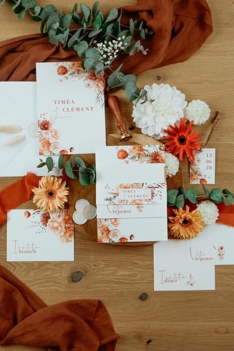faire-part jardin d'automne fleur terracotta mariage