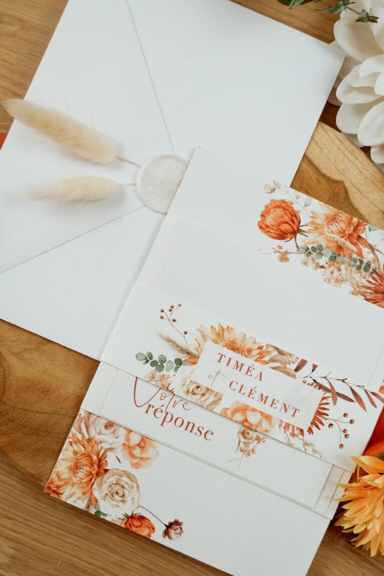 faire-part jardin d'automne fleur terracotta mariage