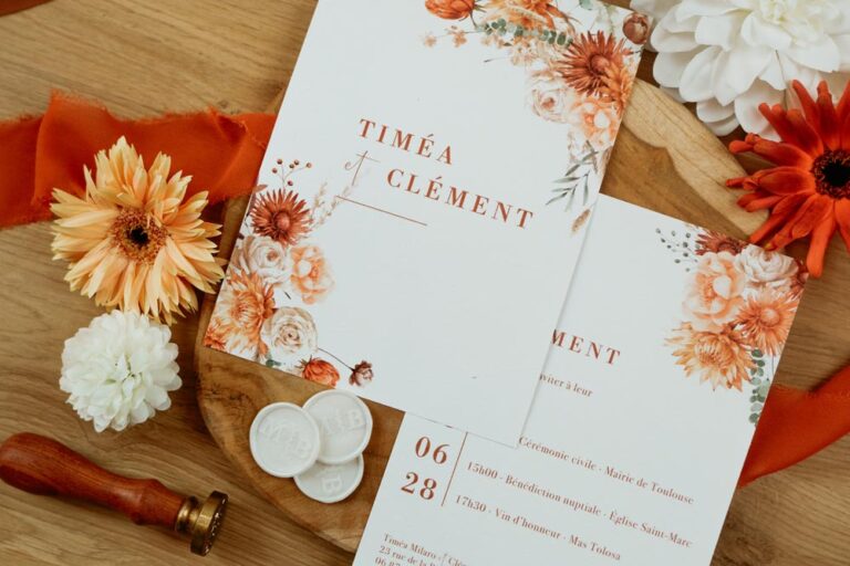 faire-part jardin d'automne fleur terracotta mariage
