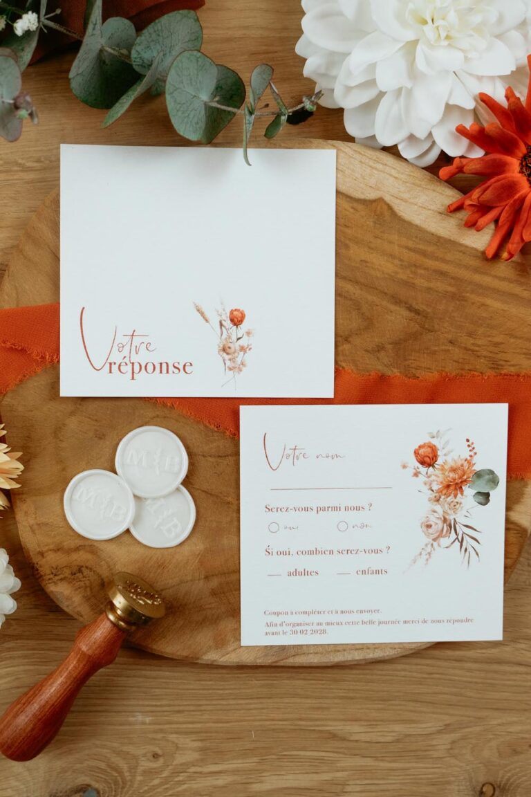 faire-part jardin d'automne fleur terracotta mariage