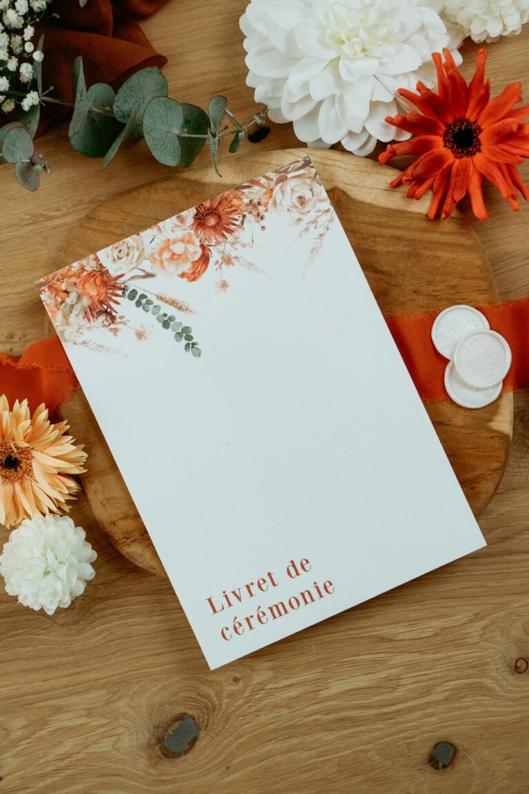 faire-part jardin d'automne fleur terracotta mariage