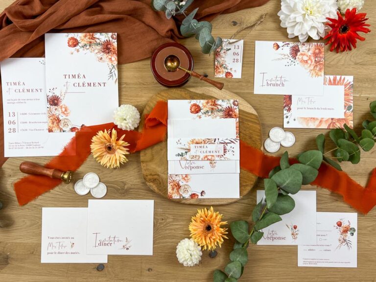 faire-part jardin d'automne fleur terracotta mariage