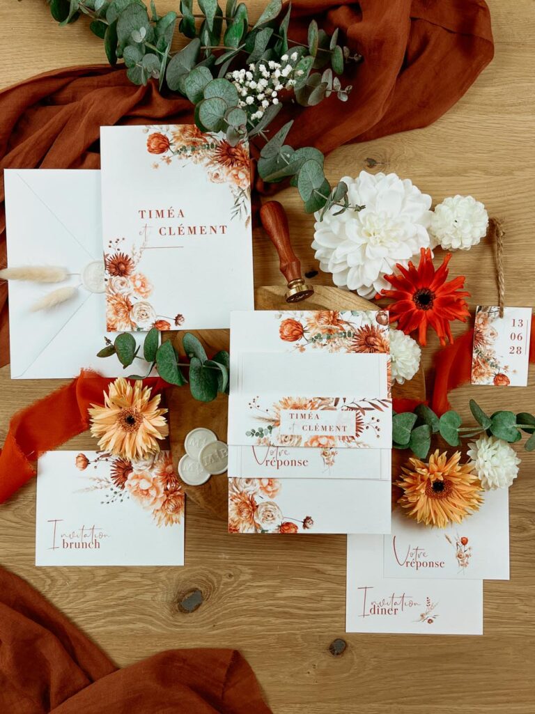 faire-part jardin d'automne fleur terracotta mariage