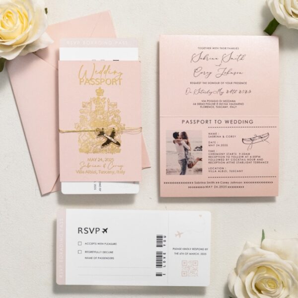 Invitation mariage billet passeport