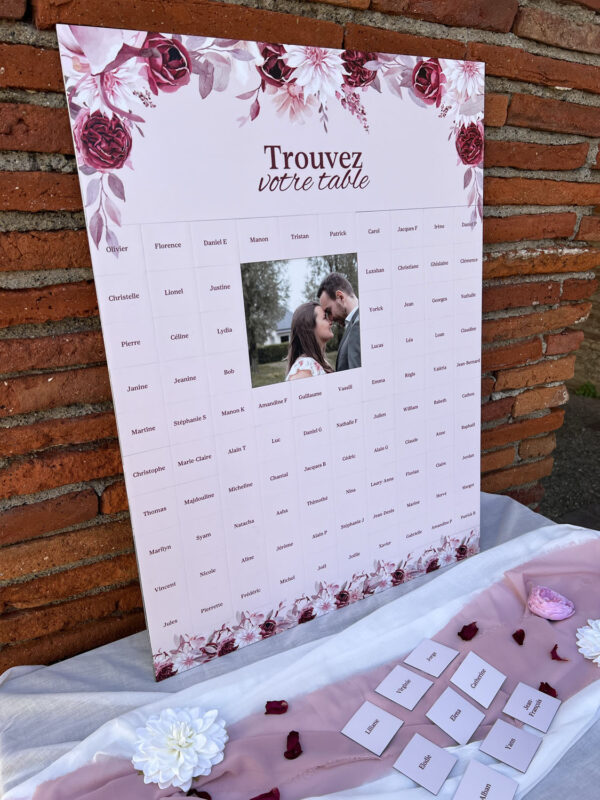 panneau mariage animation découverte photo cachée magnet magnétique fleurs rose fleuri