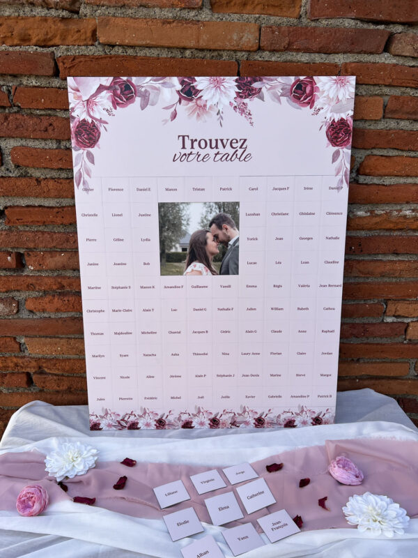 panneau mariage animation découverte photo cachée magnet magnétique fleurs rose fleuri