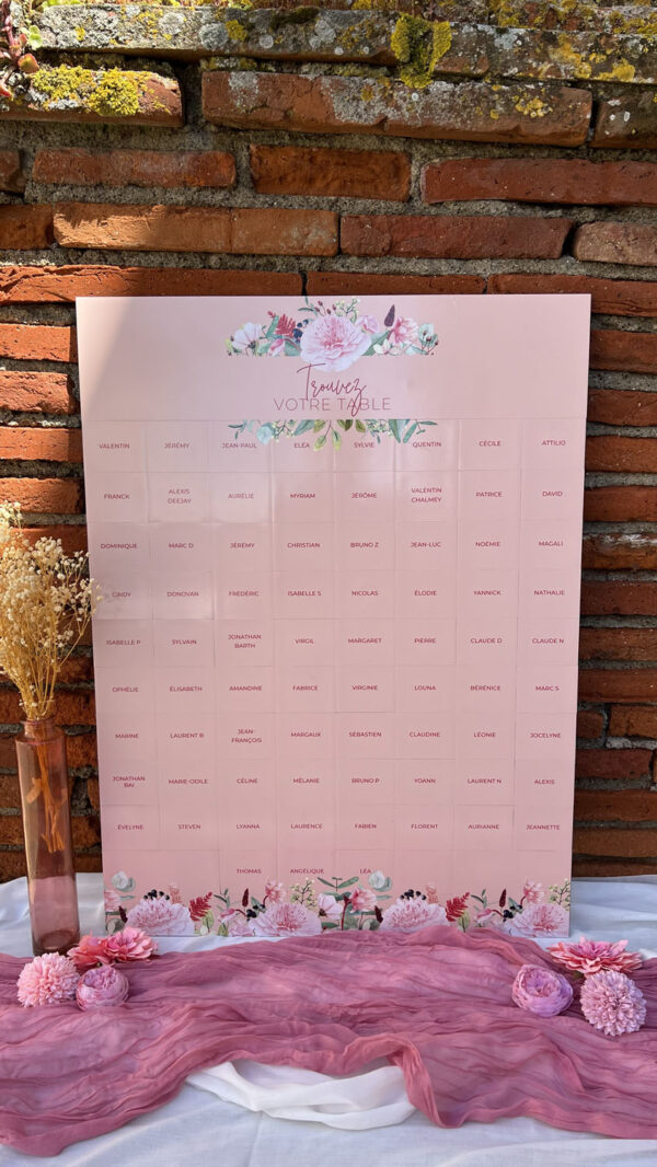 panneau mariage animation découverte photo cachée magnet magnétique fleurs pivoine floral