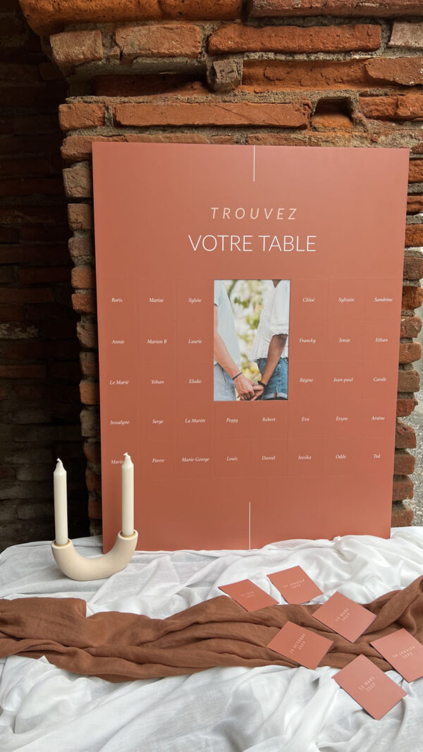 panneau mariage animation découverte photo cachée magnet magnétique terracotta