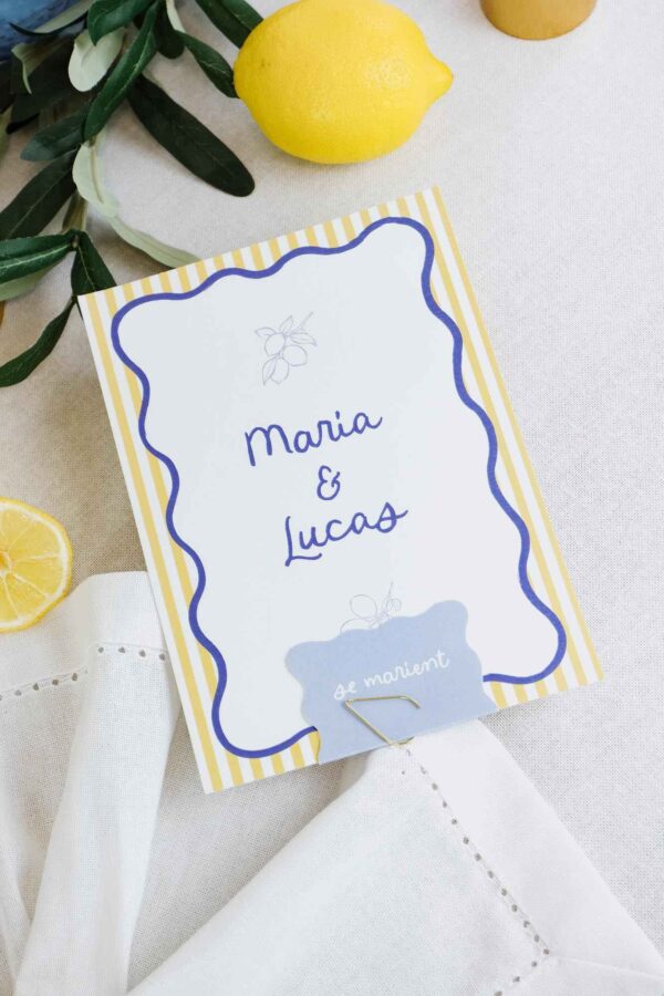 Faire-part bleu et jaune dolce vita italie méditerranée
