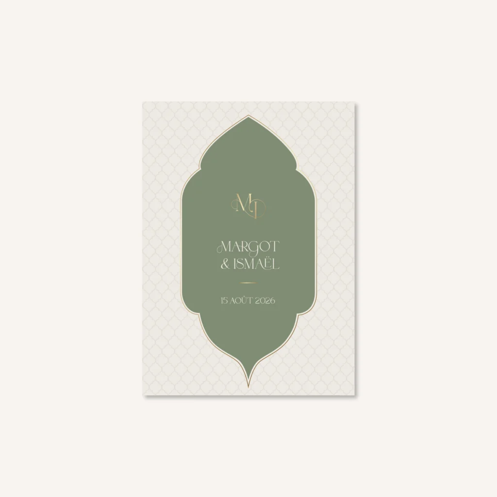 Papeterie mariage oriental Marrakech vert, beige et orange - collection Oriental