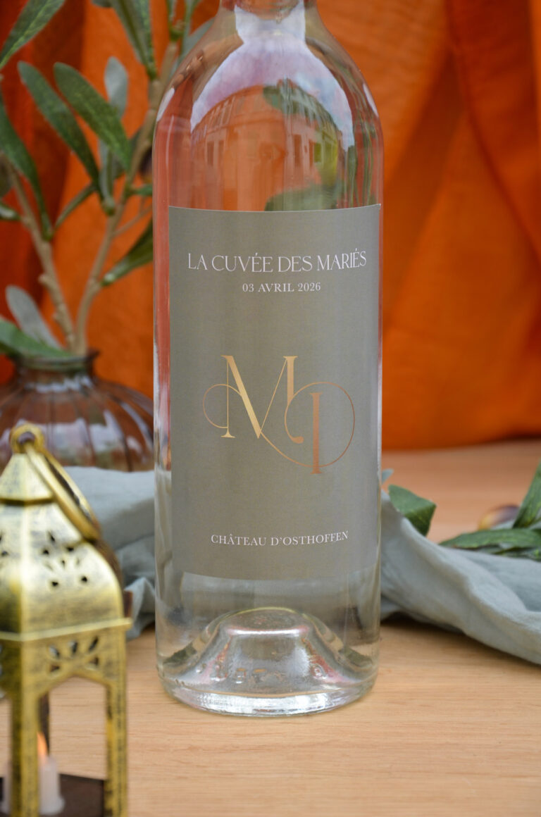 Étiquette bouteille mariage oriental Marrakech vert, beige et orange