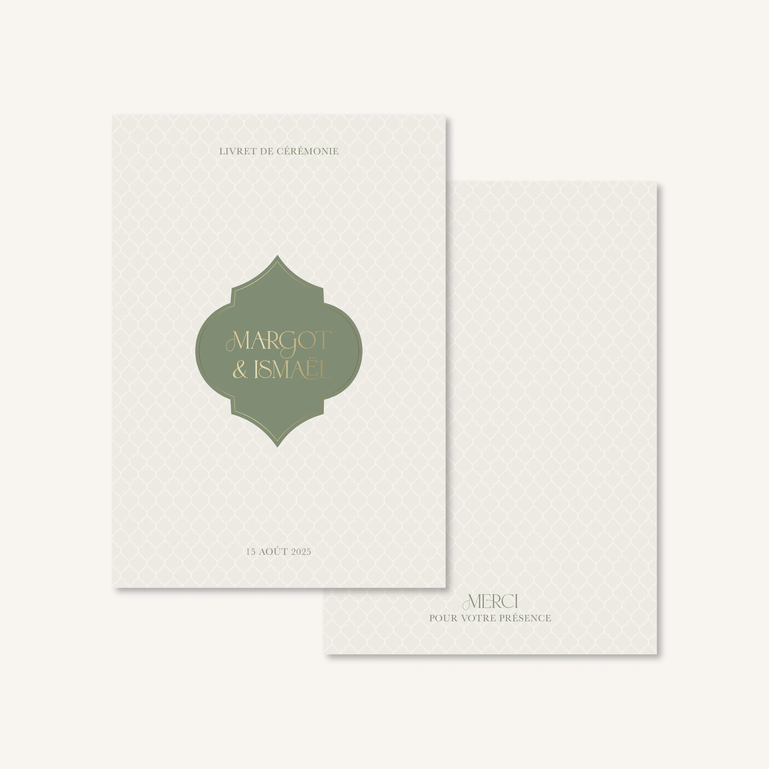 Papeterie mariage oriental Marrakech vert, beige et orange - collection Oriental